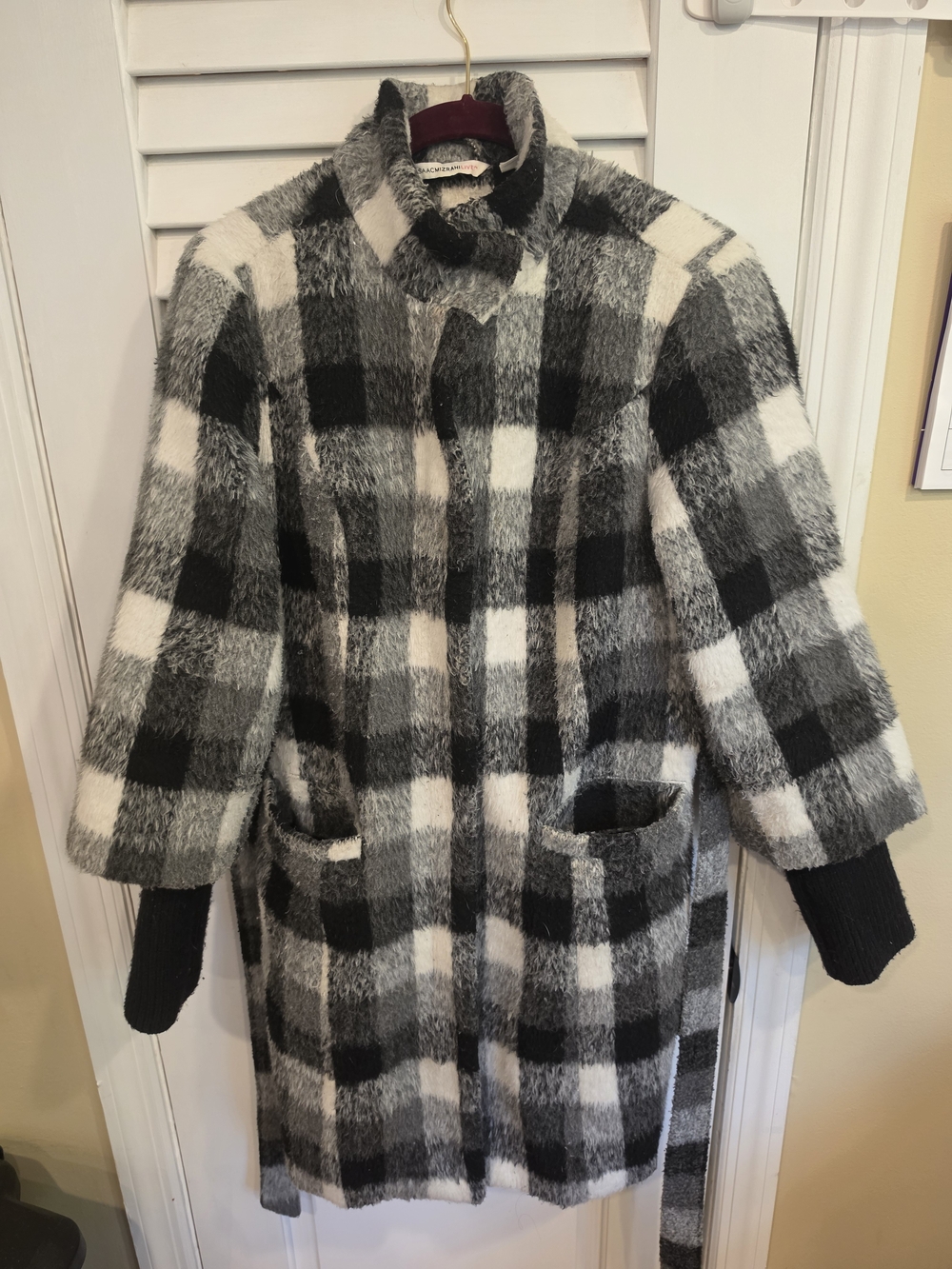 Isaac Mizrahi Black & White Buffalo Plaid Pea Coat Size 4